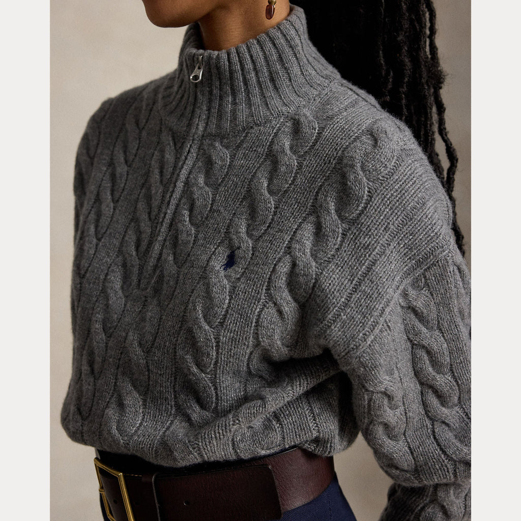 2026 New Arrival Maglia a Trecce in Lana con Mezza Zip Grigio