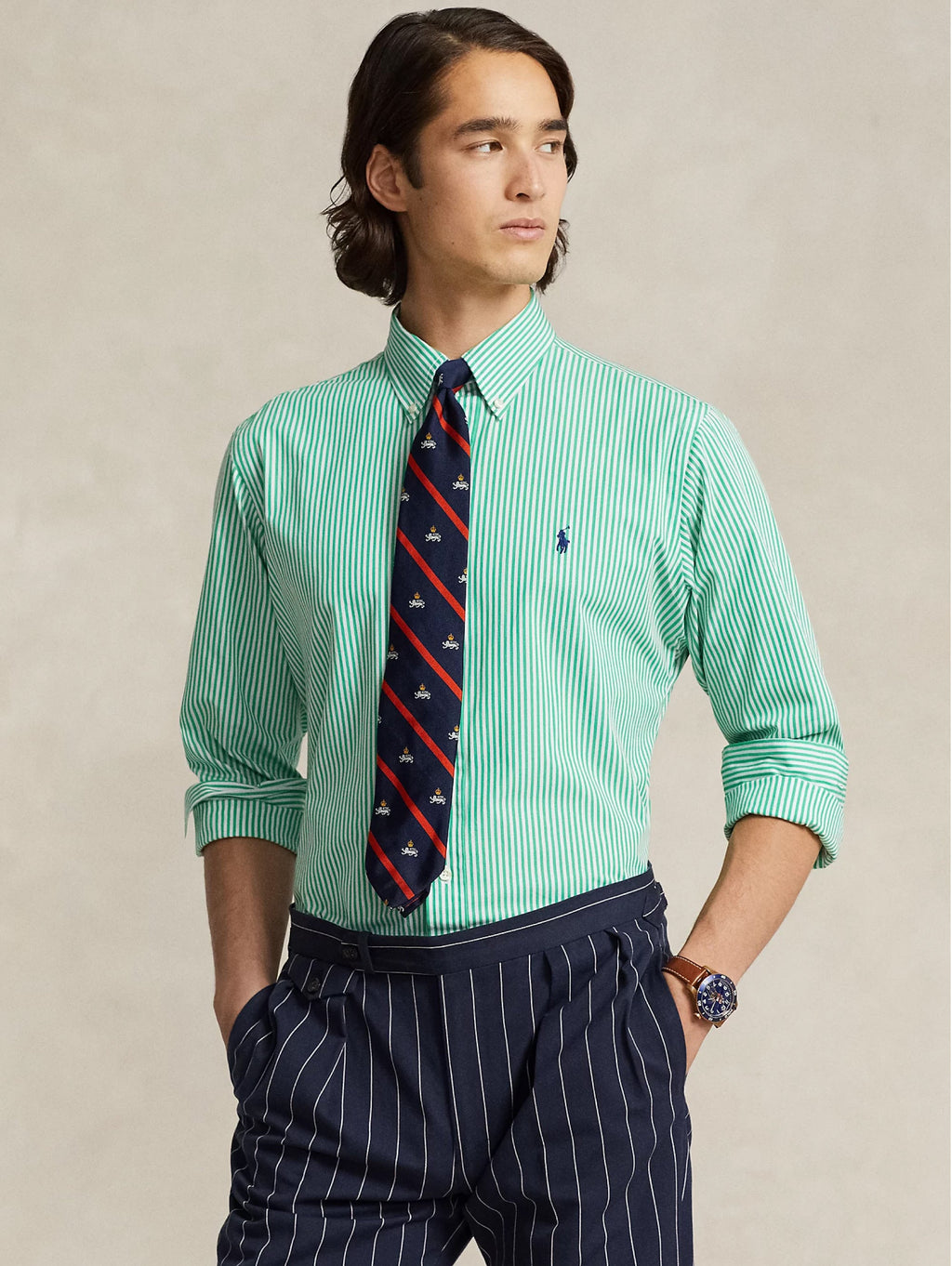2026 New Arrival Camicia in Popeline Elasticizzato a Righe Verde/Bianco