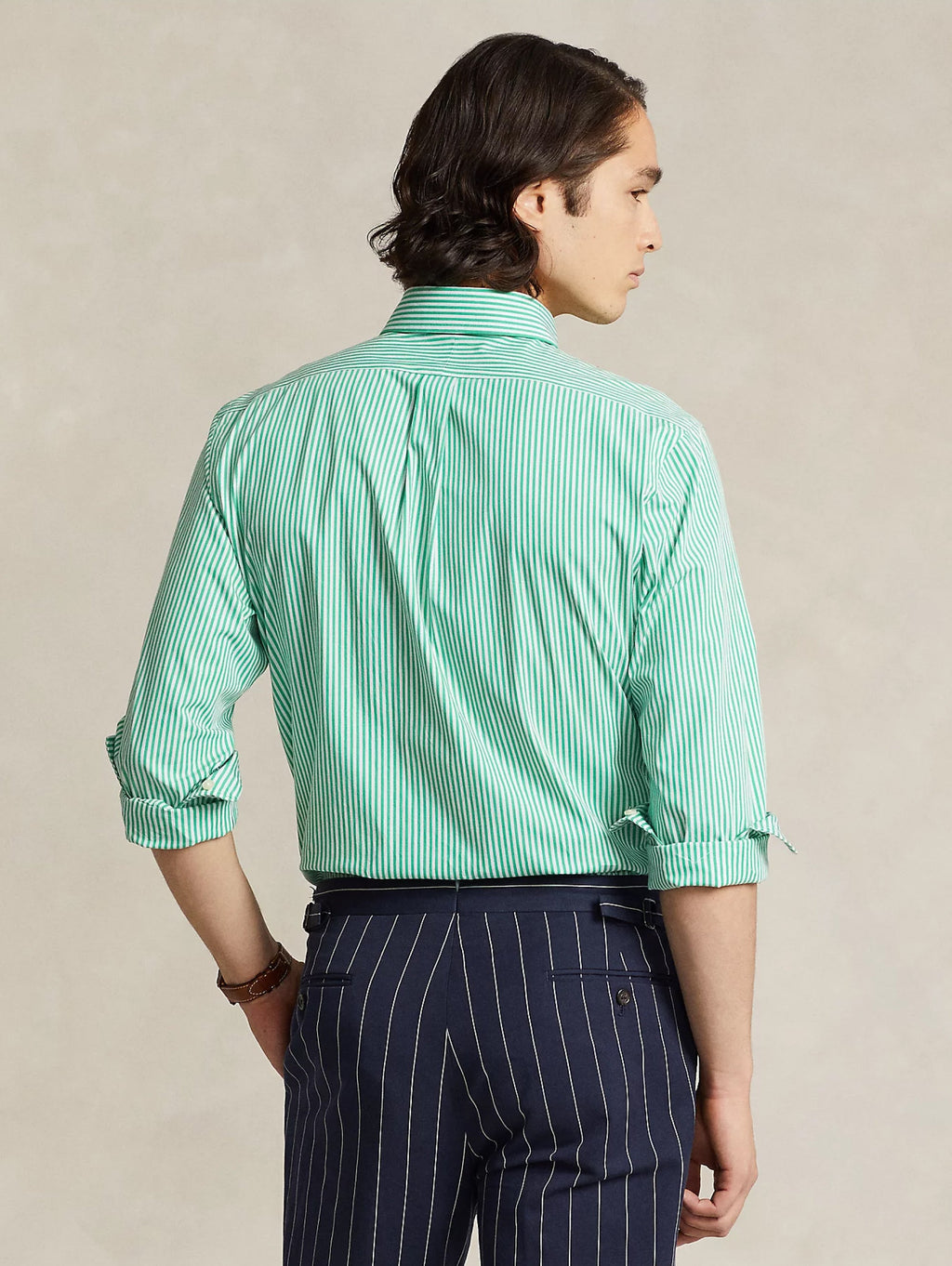 2026 New Arrival Camicia in Popeline Elasticizzato a Righe Verde/Bianco