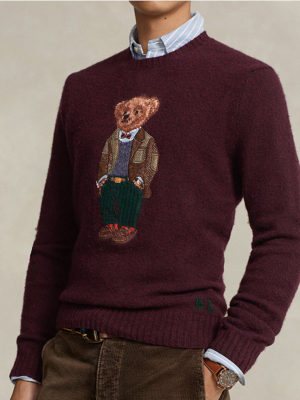 2026 New Arrival Maglia in Lana e Cashmere con Polo Bear Vinaccia