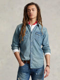 2026 New Arrival Camicia Western con Tasche Applicate Blu