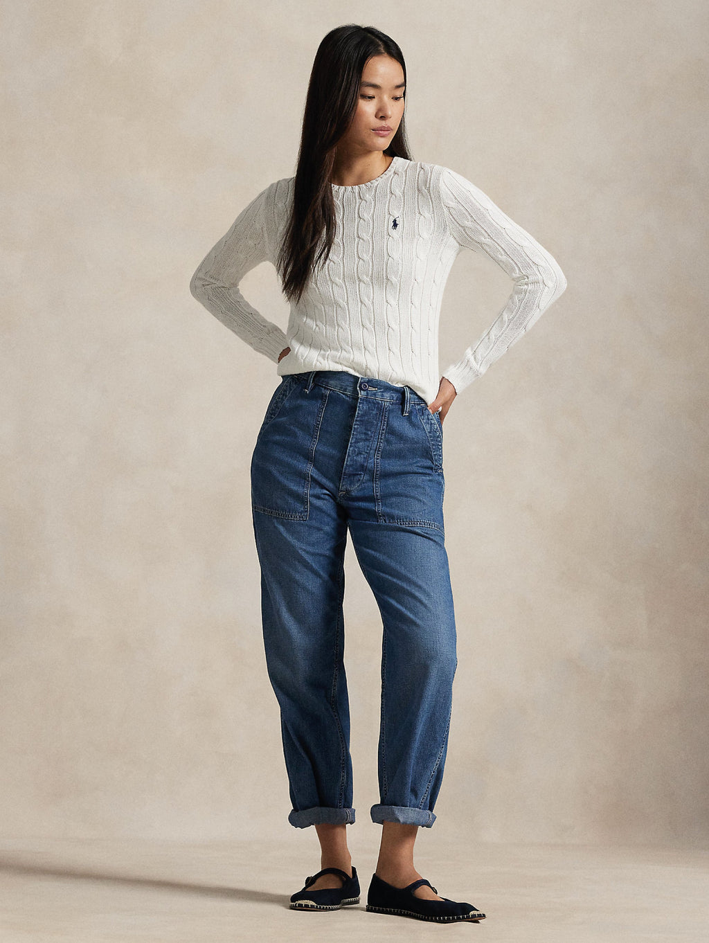 2026 New Arrival Maglione a Trecce Relaxed Fit Bianco