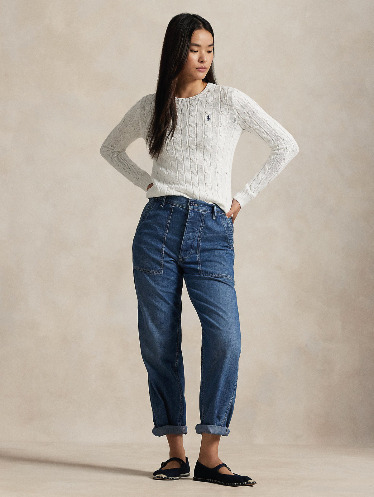 2026 New Arrival Maglione a Trecce Relaxed Fit Bianco