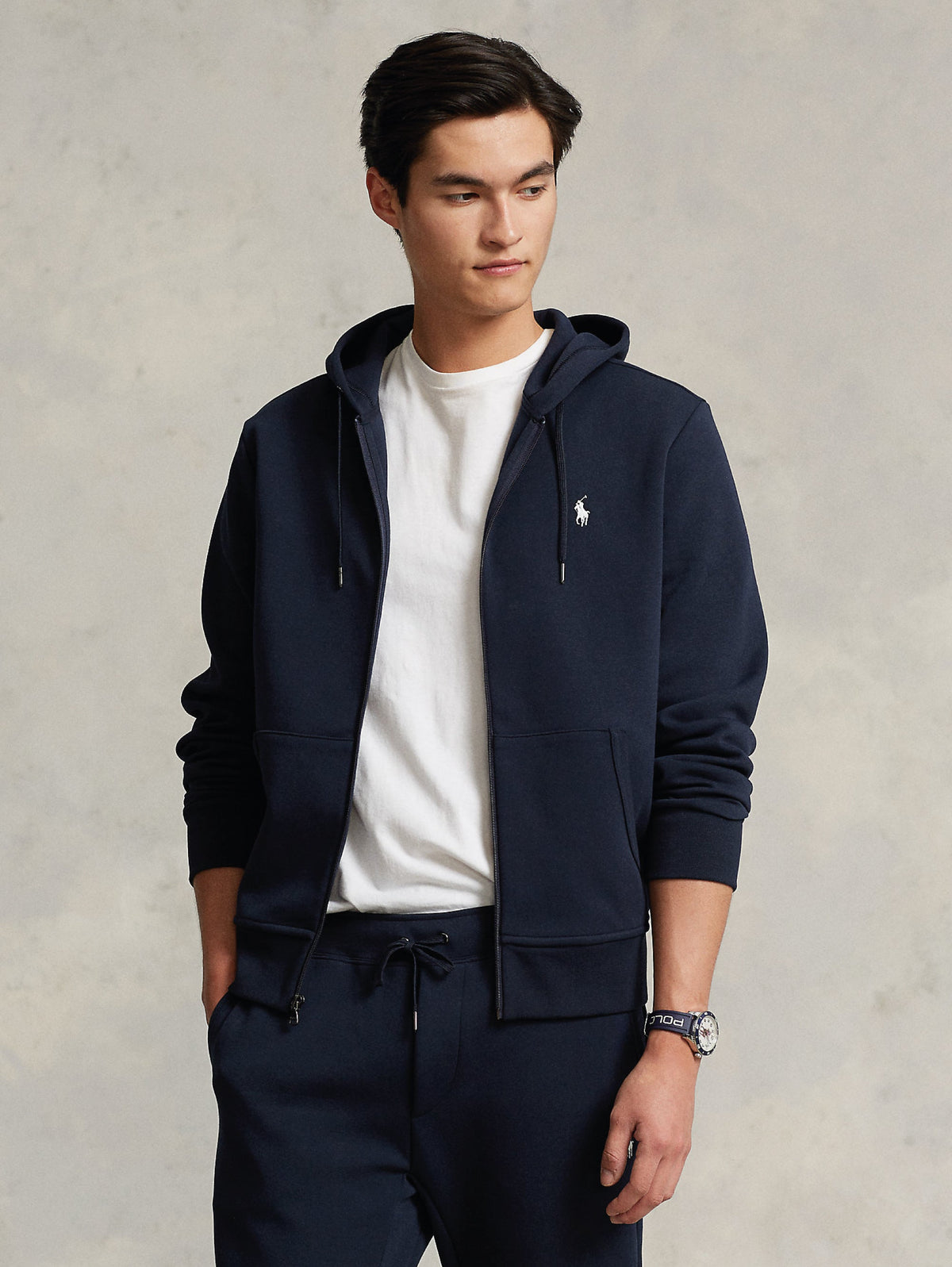 2026 New Arrival Felpa con Cappuccio e Zip in Maglia Doppia Blu