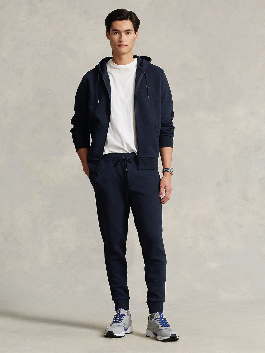 2026 New Arrival Felpa con Cappuccio e Zip in Maglia Doppia Blu