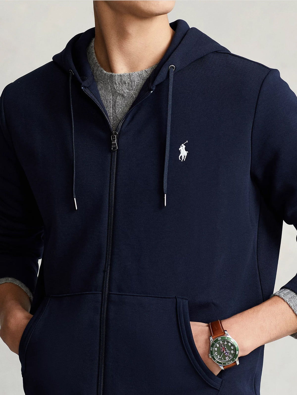 2026 New Arrival Felpa con Cappuccio e Zip in Maglia Doppia Blu