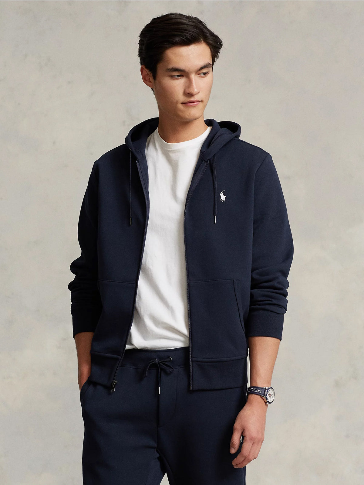 2026 New Arrival Felpa con Cappuccio e Zip in Maglia Doppia Blu
