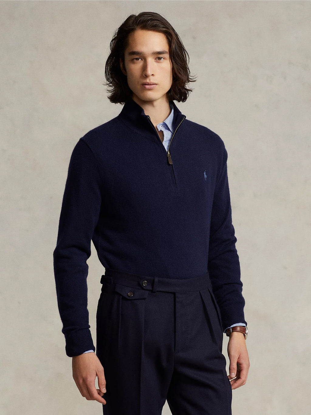 2026 New Arrival Maglia con Mezza Zip in Lana Blu