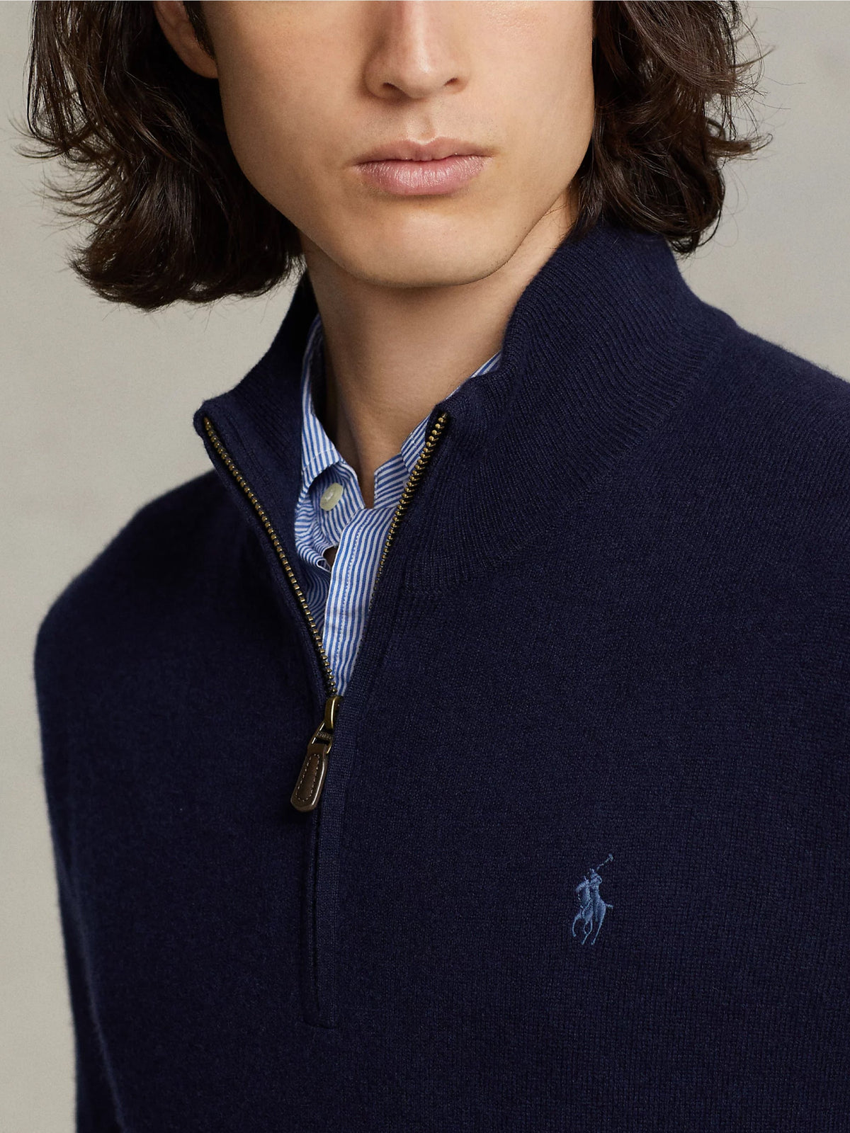 2026 New Arrival Maglia con Mezza Zip in Lana Blu