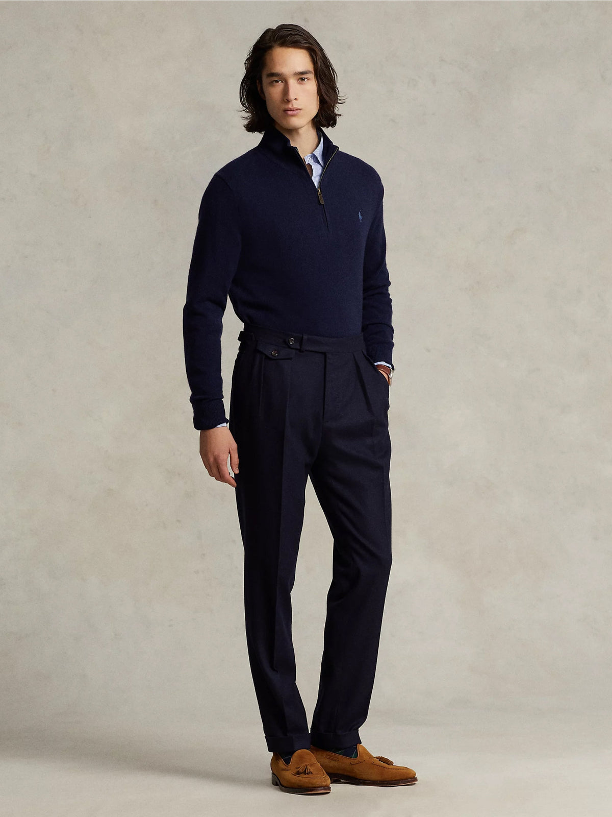 2026 New Arrival Maglia con Mezza Zip in Lana Blu