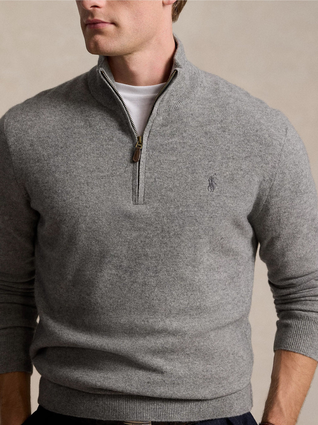 2026 New Arrival Maglia con Mezza Zip in Lana Grigio