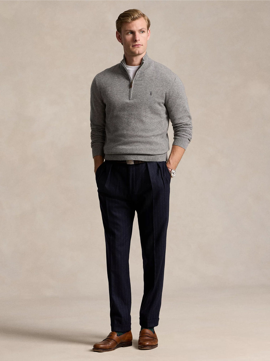 2026 New Arrival Maglia con Mezza Zip in Lana Grigio