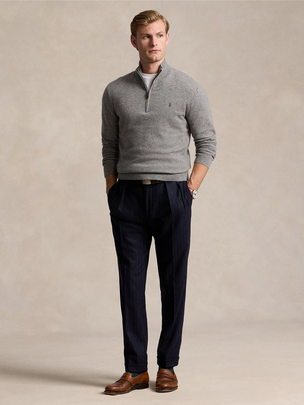 2026 New Arrival Maglia con Mezza Zip in Lana Grigio
