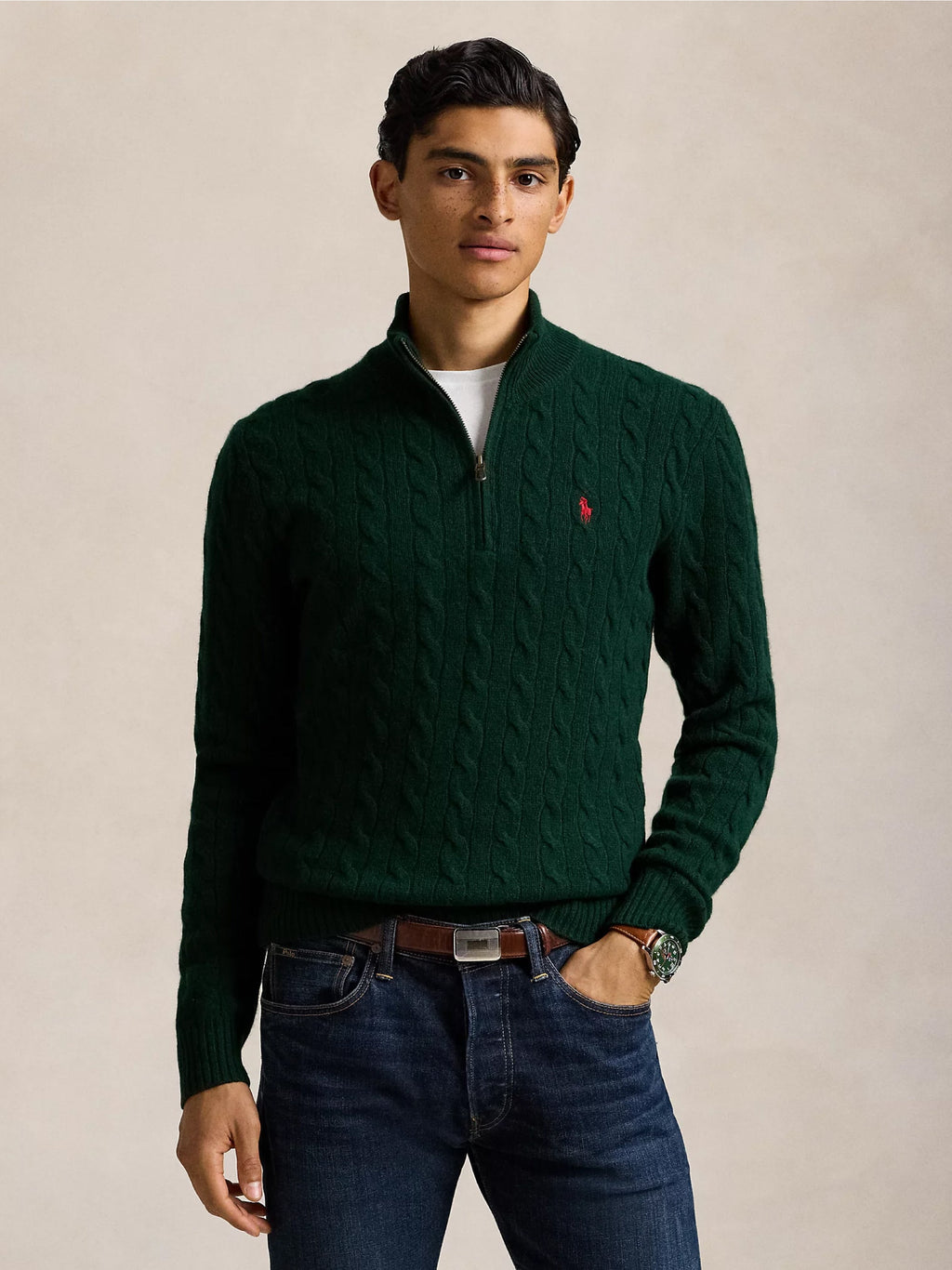 2026 New Arrival Maglia Mezza Zip a Trecce Verde