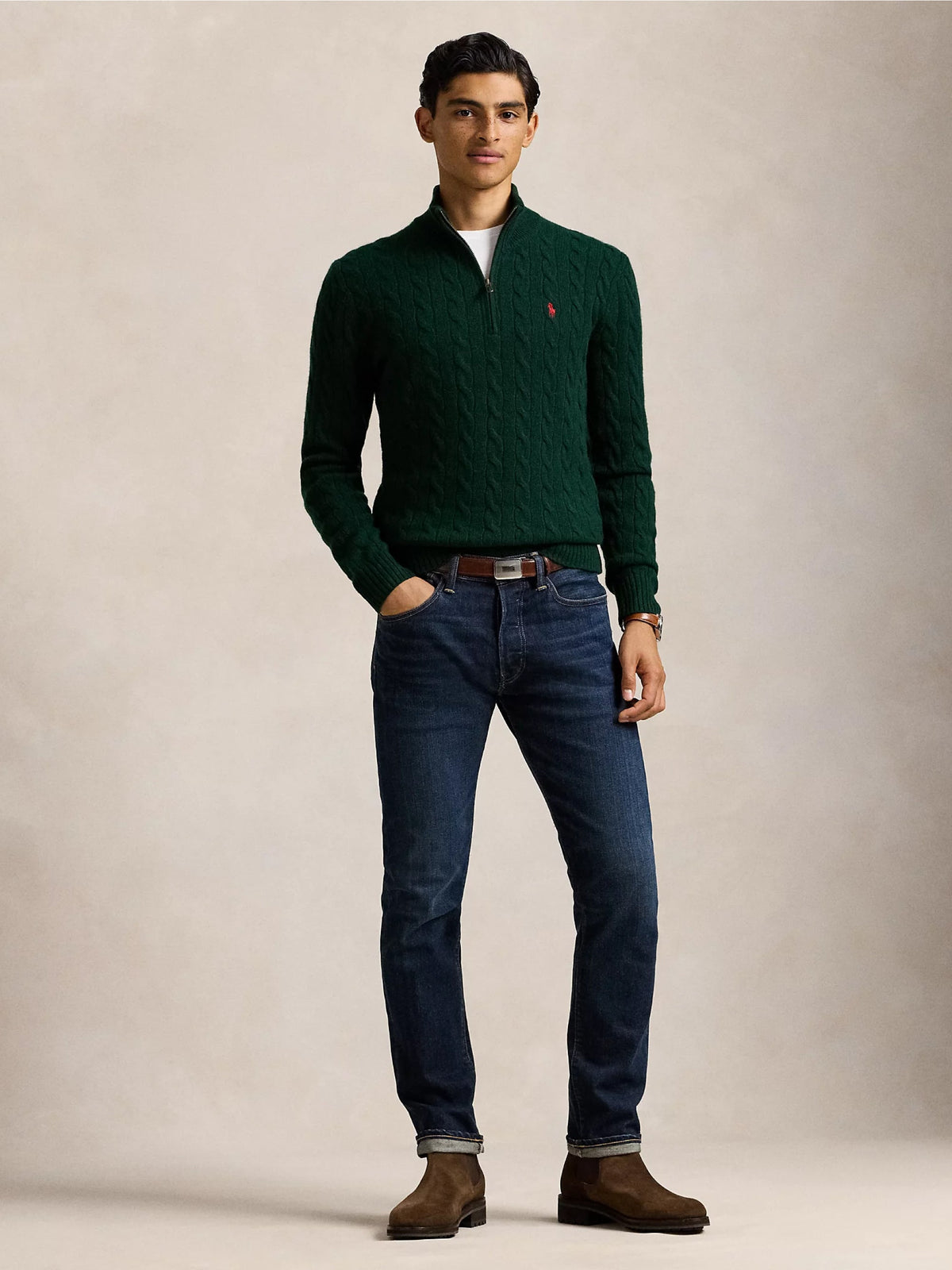 2026 New Arrival Maglia Mezza Zip a Trecce Verde