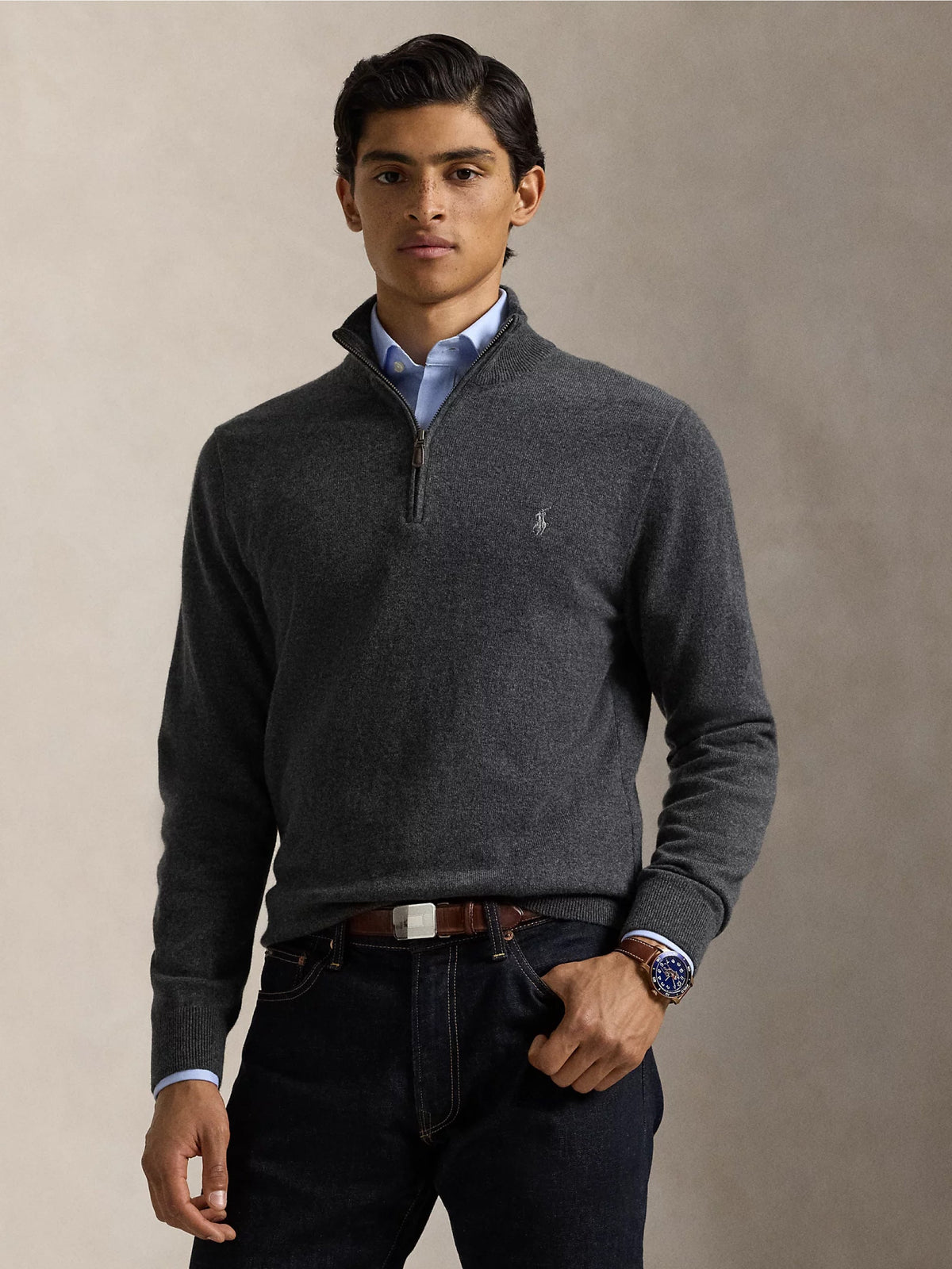 2026 New Arrival Maglia con Mezza Zip in Lana Antracite