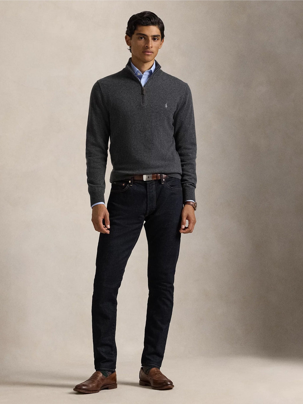 2026 New Arrival Maglia con Mezza Zip in Lana Antracite